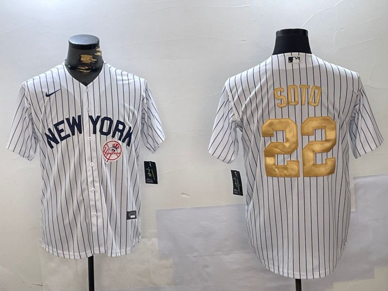Men New York Yankees #22 Soto White Stripe Fashion Nike 2024 MLB Jersey style 3